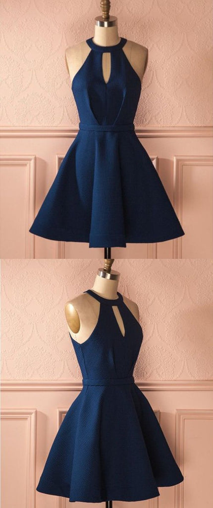 Dark Blue Halter A Line Open Back Sleeveless Homecoming Dresses, MH224 Musebridals Dark Blue Halter A Line Open Back Sleeveless Homecoming Dresses, MH224 Musebridals