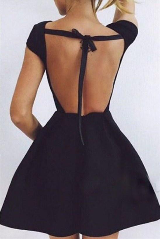 Simple Black Open Back Homecoming Dresses for Girls, Short Prom Dresses, MH320|musebridals.com
