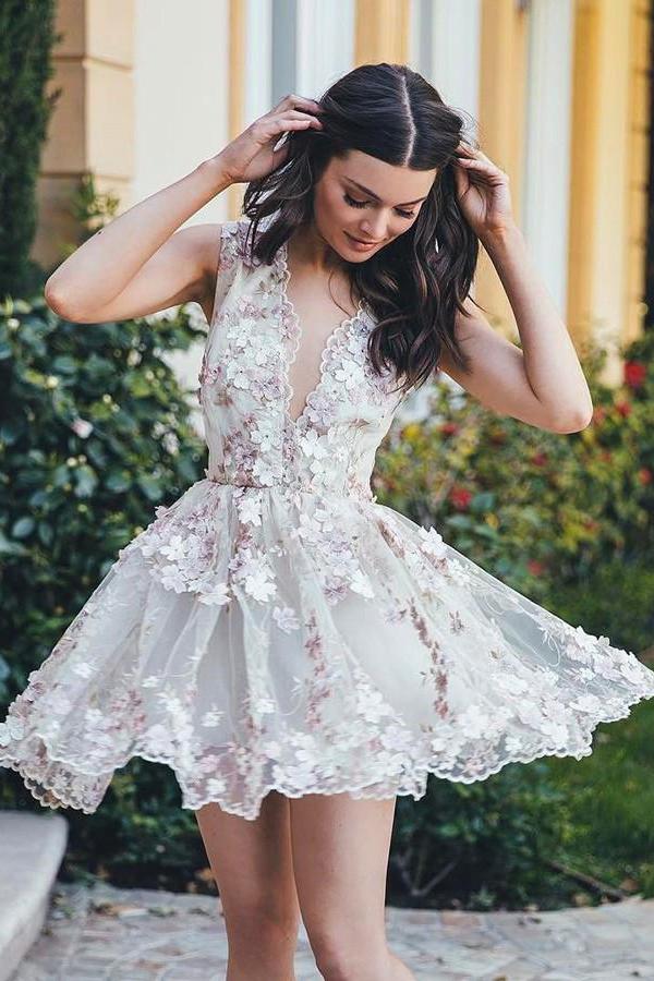 Charming A-Line Homecoming Dress With Flowers, Mini Short Prom Drsess for Teens, MH103