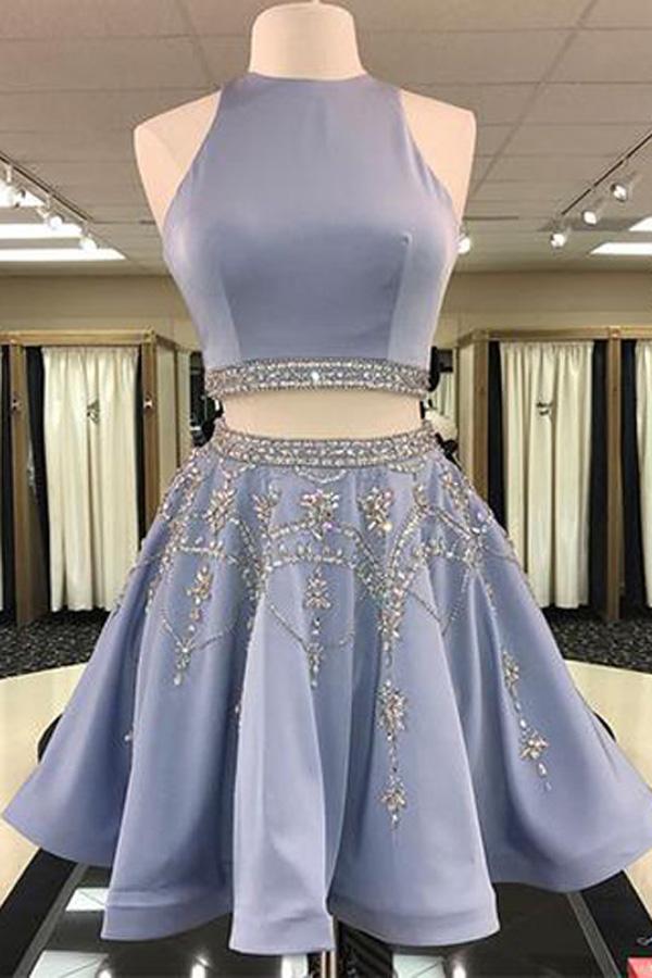 two piece dresses formal GLS Pink Long Mock Two-Piece Prom Dress - XS - Mermaid Flare The two Two Piece Lace Round Neck