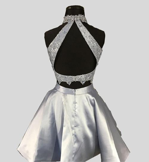 Blue Halter Two Pieces Princess Satin Mini Homecoming Dresses,Short Prom Dress, MH376 Musebridals Blue Halter Two Pieces Princess Satin Mini Homecoming Dresses,Short Prom Dress, MH376 Musebridals