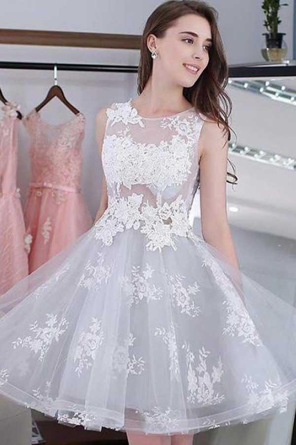 Mini Silver  Lace Up Homecoming Dresses Short Prom Dress With Appliques, MH341
