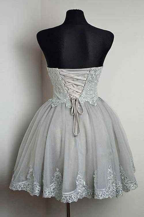 Grey Sweetheart Neck Lace Appliqued Homecoming Dresses Short Prom Dress, MH220|musebridals.com