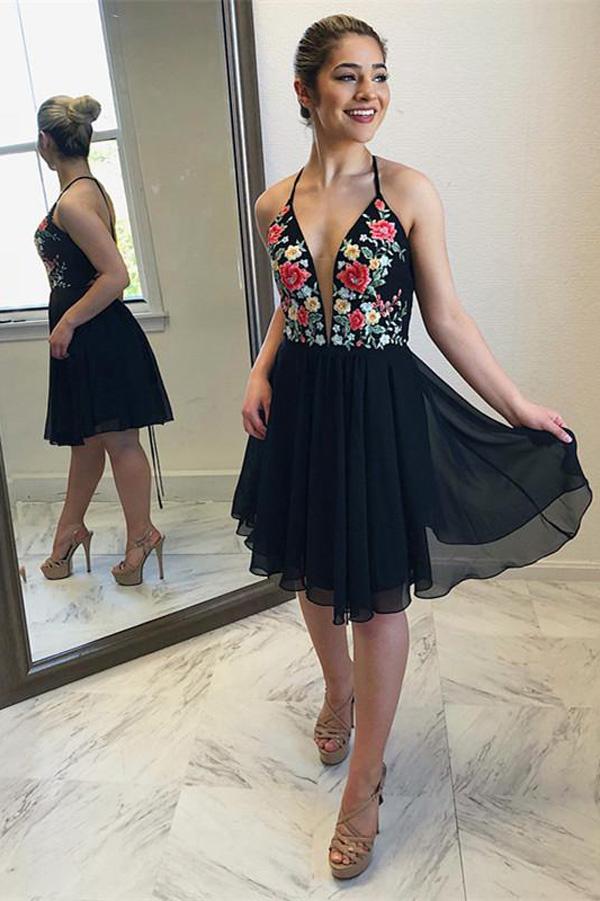 A-line Halter Chiffon Short Homecoming Dress Party Dress, Short Prom Dress, MH162