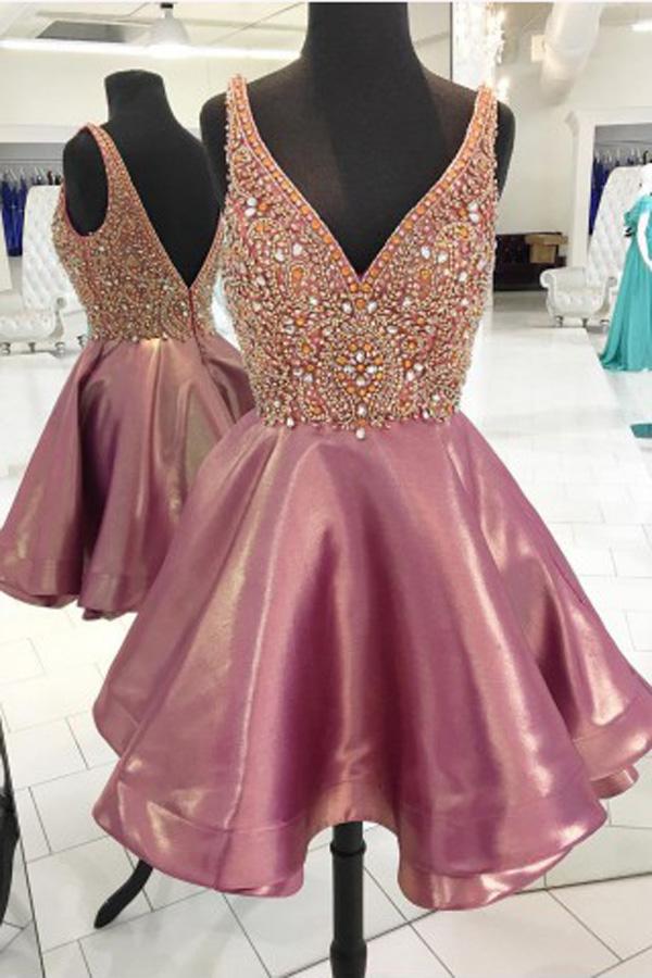 Fabulous Pink Beaded Sparkly Short Prom Dress, Homecoming Dresses, MH208