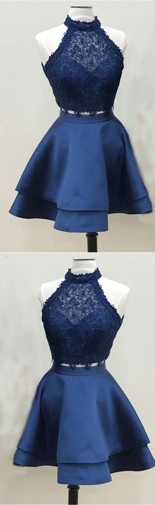 Two Piece Navy Blue Lace Crop Top Homecoming Dresses Short Prom Dress, MH260 Musebridals Two Piece Navy Blue Lace Crop Top Homecoming Dresses Short Prom Dress, MH260 Musebridals