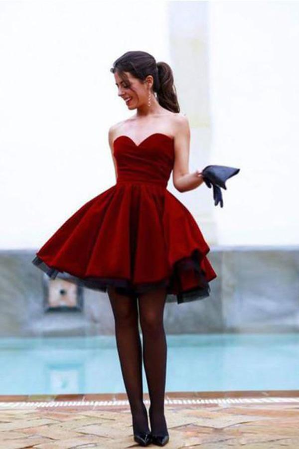 Burgundy Simple Sweetheart Neck Homecoming Dresses, Short Prom Dress, MH342
