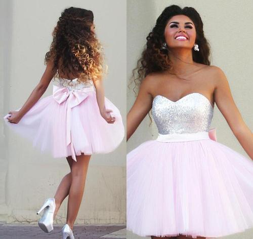 musebridals offer Pink Sparkly Tulle A-line Sweetheart Beaded Graduation Dresses Homecoming Dresses, MH354