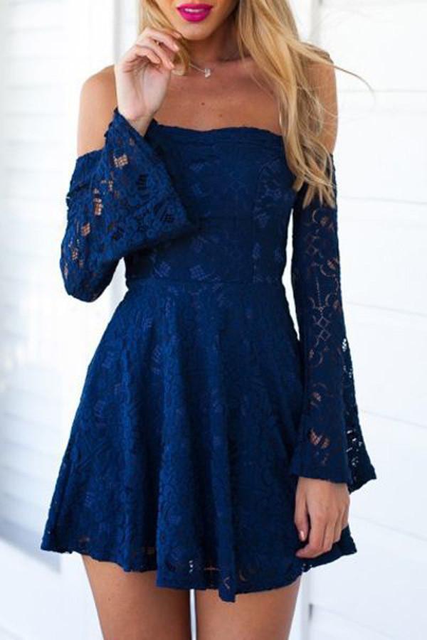 Blue Lace Off Shoulder Mini Homecoming Dress, Prom Dress Short for Summer, MH147