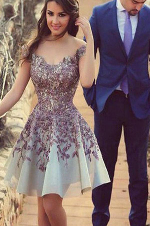 Charming Junior Homecoming Dresses, Cheap Short Prom Dress With Appliques, MH160