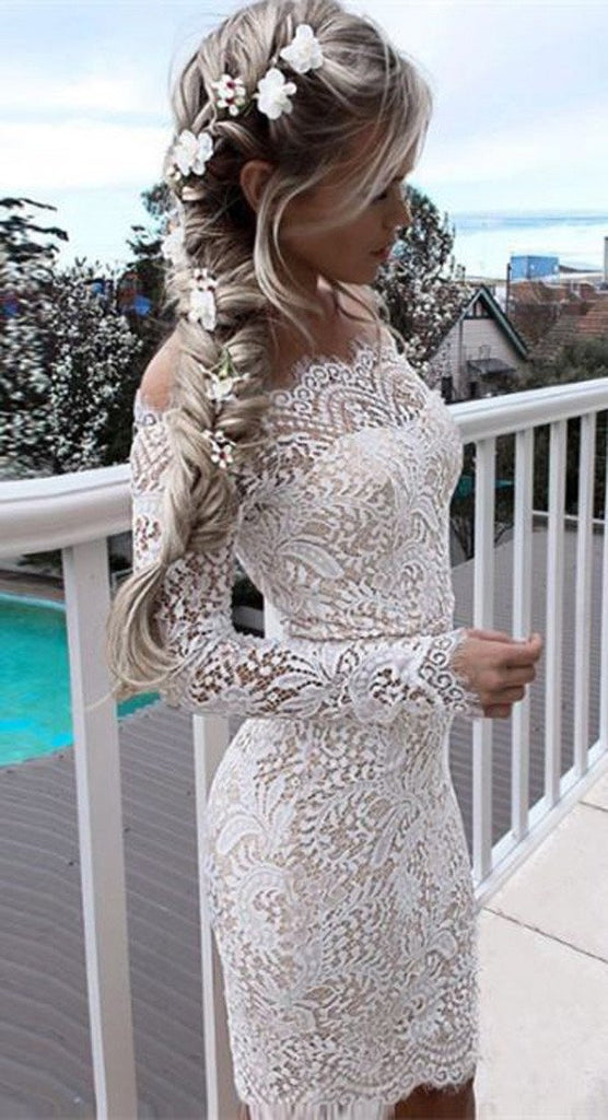 musebridals.com offer Affordable Lace White Cute Homecoming Dress for Teens, Short Prom Dresses, MH394