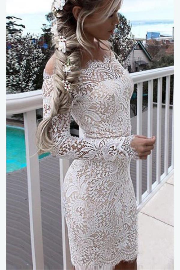 Affordable Lace White Cute Homecoming Dress for Teens, Short Prom Dresses, MH394