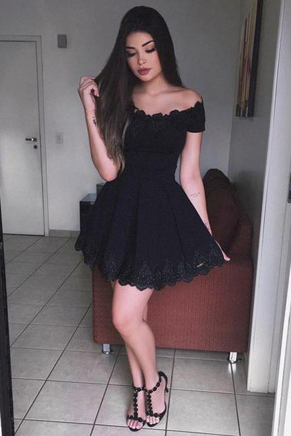 Black Lace A-line Homecoming Dress, Short Prom Dress for Teens, MH239