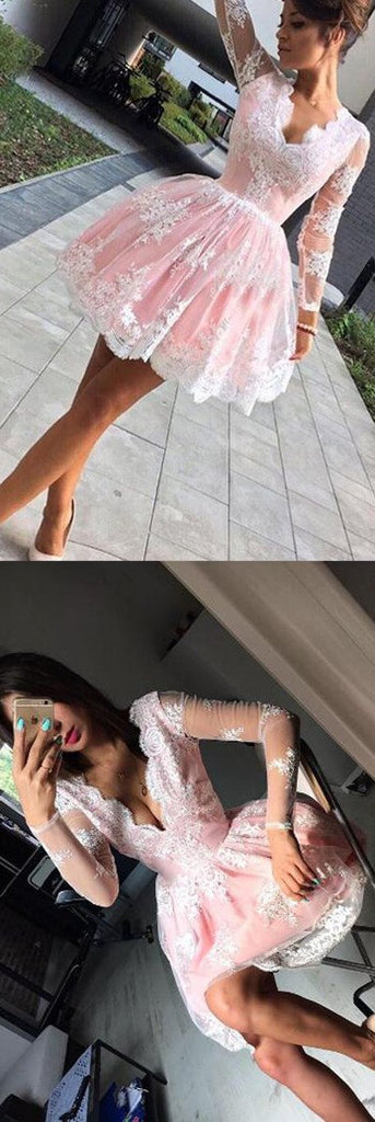 Cute Pink A-line Long Sleeves Short Prom Dress, Homecoming Dresses on Line, MH184 Musebridals Cute Pink A-line Long Sleeves Short Prom Dress, Homecoming Dresses on Line, MH184 Musebridals