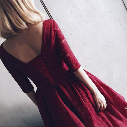 Burgundy Half Sleeves Lace V Neck Homecoming Dress Short Prom Dress MH221 Musebridals Burgundy Half Sleeves Lace V Neck Homecoming Dress Short Prom Dress MH221 Musebridals
