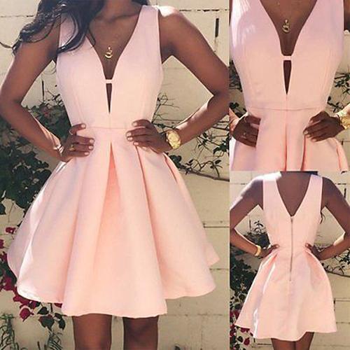 Simple Pink Satin A-line Homecoming Dresses, Short Prom Dresses, MH215|musebridals.com