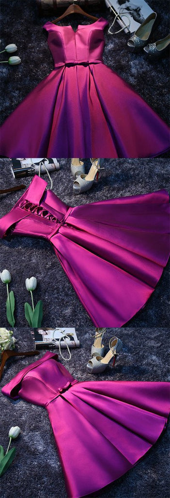 Cheap Purple Simple Satin Short Prom Dresses Homecoming Dress for Girls, MH293