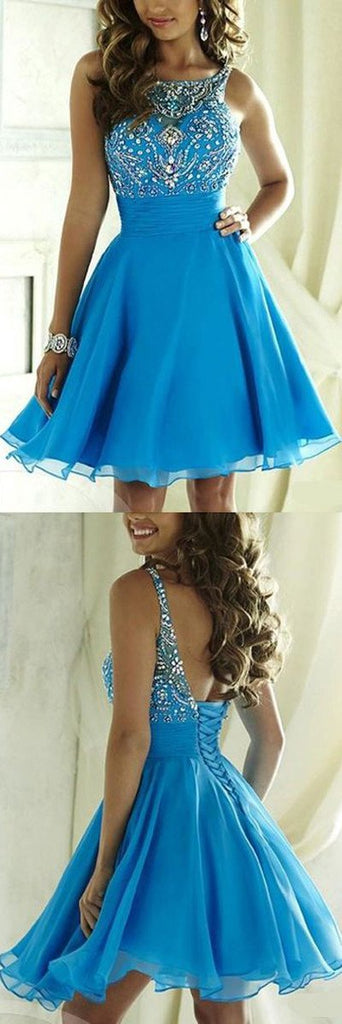 Blue Tulle Beaded Halter Open Back Homecoming Dresses, Junior Short Prom Dress, MH327 Musebridals Blue Tulle Beaded Halter Open Back Homecoming Dresses, Junior Short Prom Dress, MH327 Musebridals
