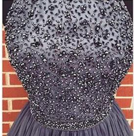 Gray Halter High Neck A-line Beaded Tulle Homecoming Dress, Short Prom Dress, MH102 Musebridals Gray Halter High Neck A-line Beaded Tulle Homecoming Dress, Short Prom Dress, MH102 Musebridals