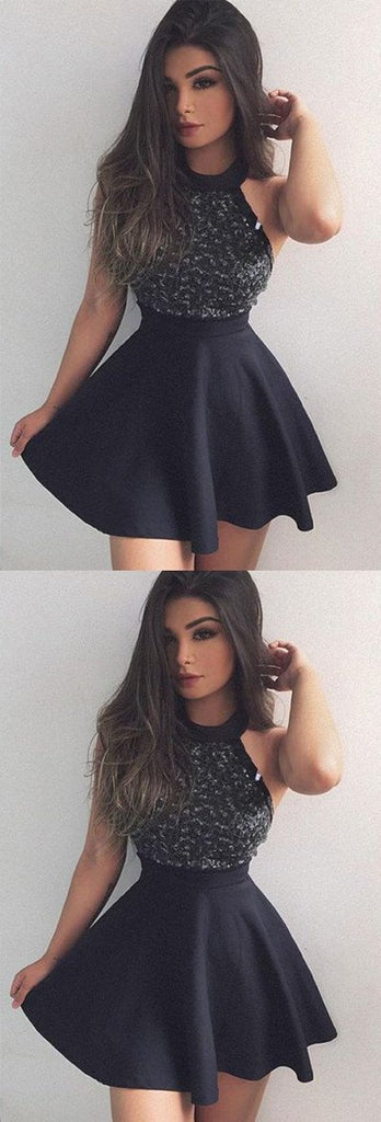 Black A line Mini Short Prom Dress with Beading, Fashion Graduation Dresses, MH127 Musebridals Black A line Mini Short Prom Dress with Beading, Fashion Graduation Dresses, MH127 Musebridals