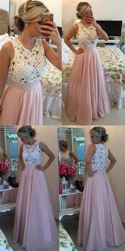 Fashion Pink Satin A-line Scoop Prom Dresses, Party Dresses for Woman, MP378|musebridals.com