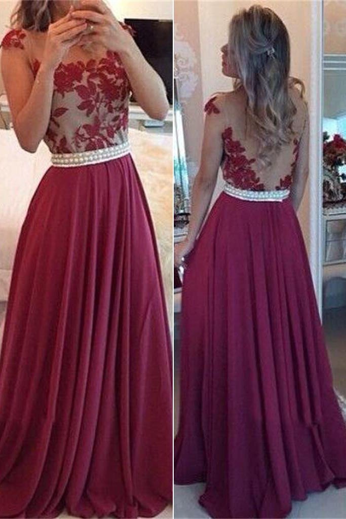 Fashion Red Chiffon A-line Floor Length Prom Dresses, Party Dresses, MP354