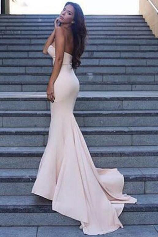 Light Pink Off Shoulder Mermaid Long Prom Dresses with Sweep Train, MP280|musebridals.com