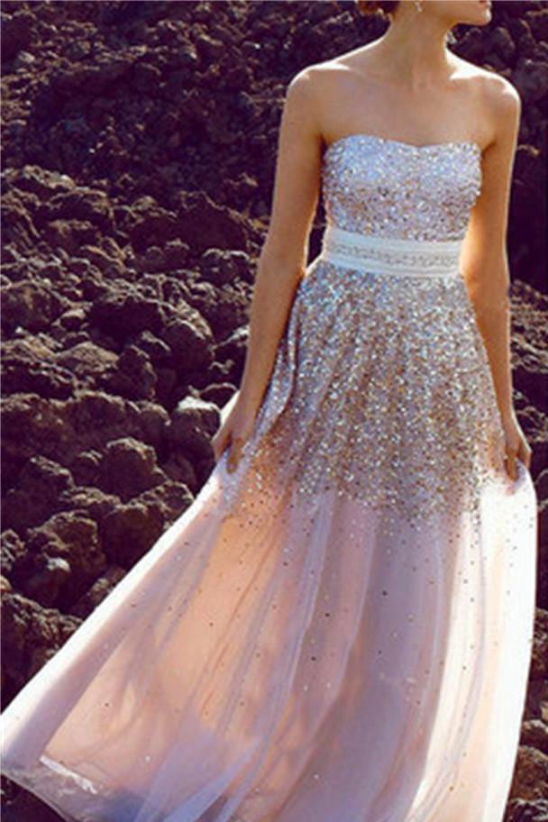 Glittering Strapless Shiny Long Prom Dresses, Party Dresses, Evening Dresses, MP228