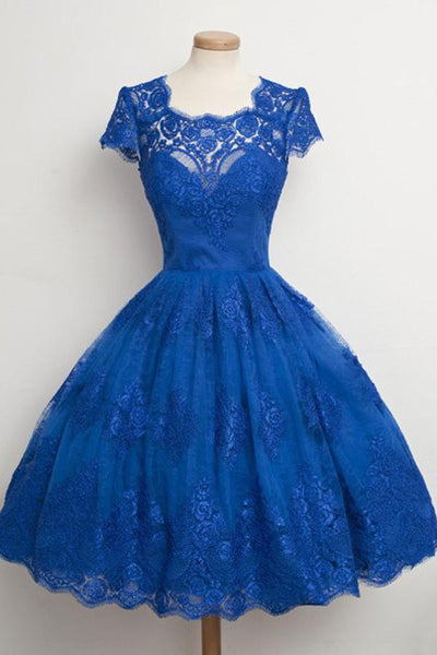 Luxurious Royal Blue Scalloped-Edge Ball Knee-Length Homecoming Dress,  MH253  Musebridals