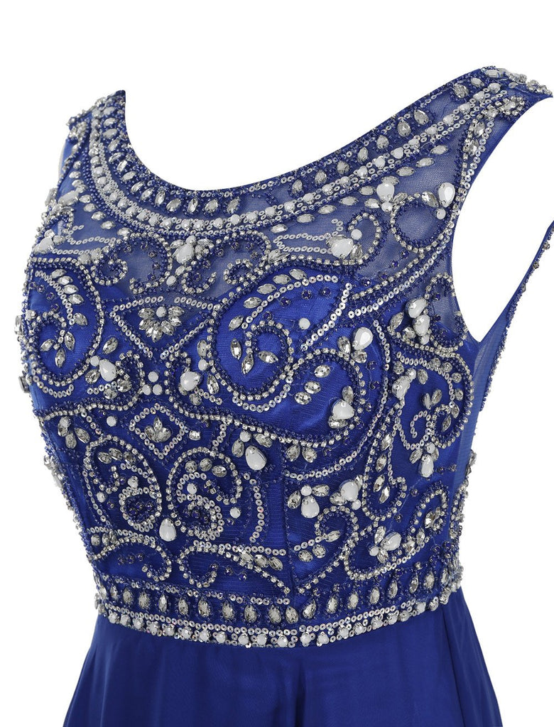 Decent Scoop A-line Royal Blue Beaded Sleeveless Prom Dresses online, MP368 offered by musebridals.com