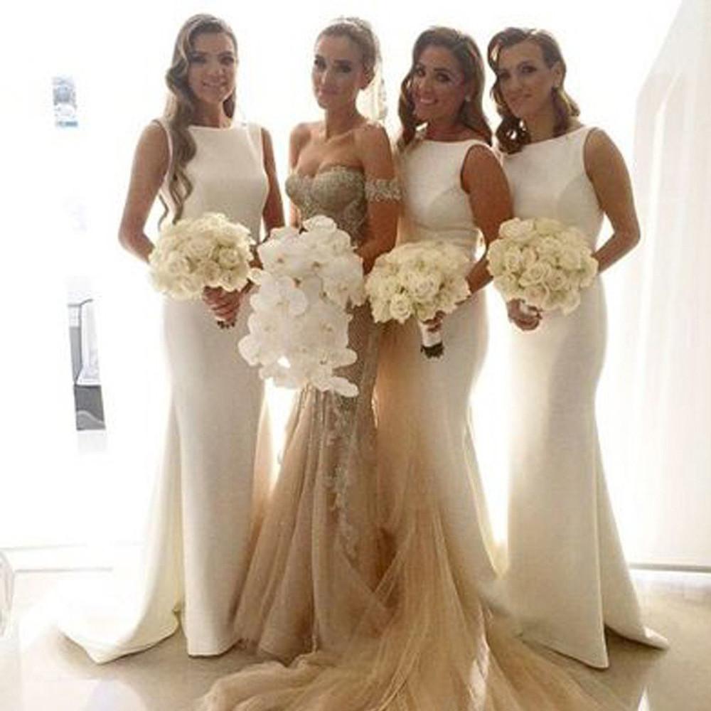 Fabulous White Mermaid Simple Long Wedding Party Dresses, Bridesmaid Dresses, MB148|musebridals.com