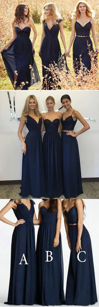 New Arrival Decent Lace Chiffon Navy Blue A Line Bridesmaid Dresses, MB180|musebridals.com