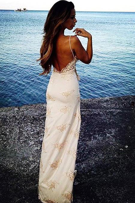 Fabulous Spaghetti Straps Long Prom Dress Lace Party Dress With Front Split, MP108 at musebridals.com