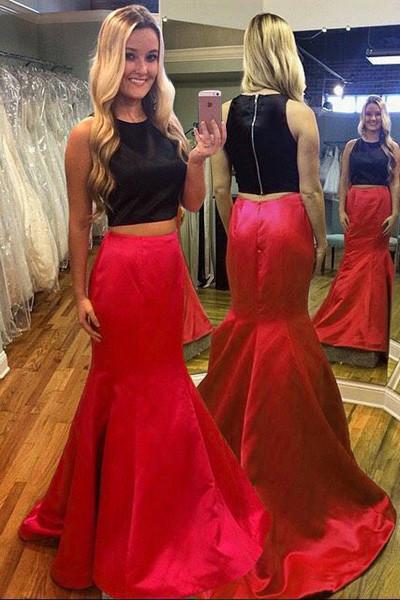 Two Piece Red Mermaid Scoop Sleeveless Prom Dress with Sweep Train, MP321 Two Piece Red Mermaid Scoop Sleeveless Prom Dress with Sweep Train, MP321