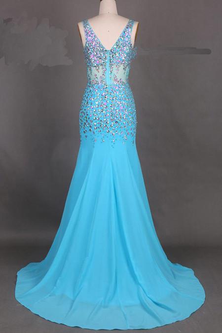 Fabulous Chiffon V-Neck Mermaid Court Train Long Prom Dress With Beading, MP218|musebridals.com