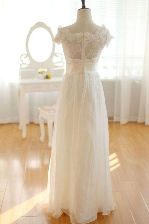 Elegant Ivory Chiffon Lace Long Wedding Dresses, Pretty Bridal Gown, MW137