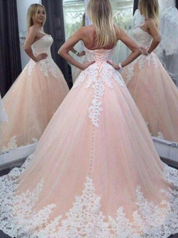 musebridals offer Fabulous Pink A-line Sweetheart Long Wedding Dress with Appliques, MW220