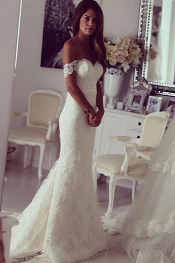 Fabulous Off Shoulder Mermaid Long Wedding Dresses, Formal Wedding Gown, MW117