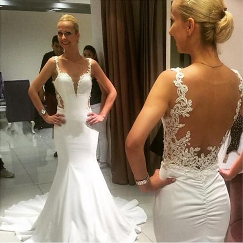Gorgeous Vintage Mermaid Lace Backless Sweetheart Long Wedding Dresses, MW164