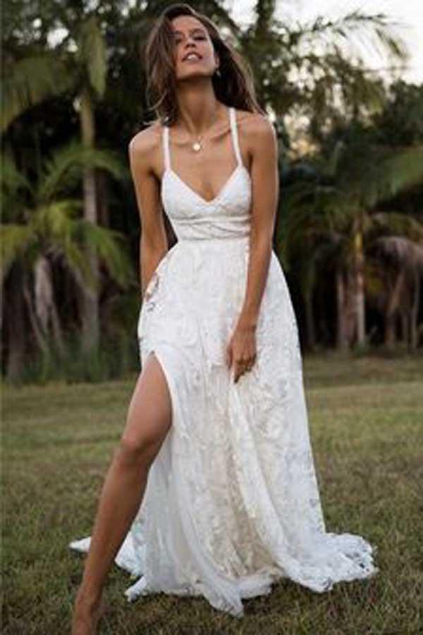 Charming Fashion A-line Lace Spaghetti Straps Long Wedding Dresses, Bridal Gown, MW114