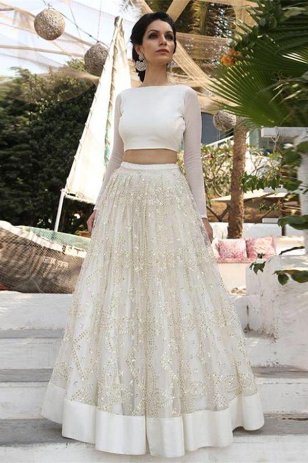 Two Piece Ivory A Line Cheap Bridal Dresses, Long Sleeves Lace Wedding Dress, MW196