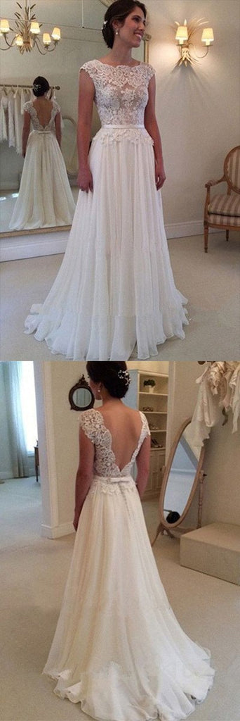 Cheap A-line Lace Top Backless Bridal Dresses Long Beach Wedding Dress, MW104
