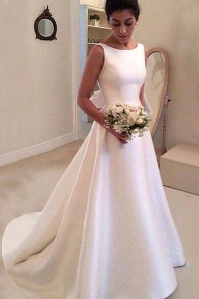 boat neck design dress Boat Neck Wedding Dress with Deep-V Back