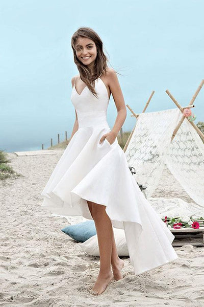 Charming Spaghetti straps Appliques Lace Wedding Dress,Split Chiffon Beach  Wedding Dress,MW359
