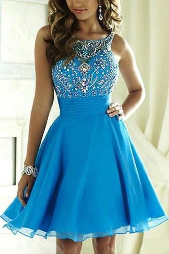 Cute Beaded Light Blue Tulle Short Prom Dress Homecoming Dress