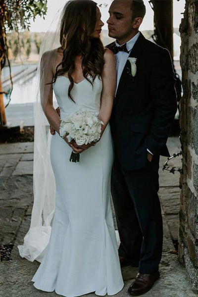 Satin Mermaid Sweetheart Beach Wedding Dresses MW648