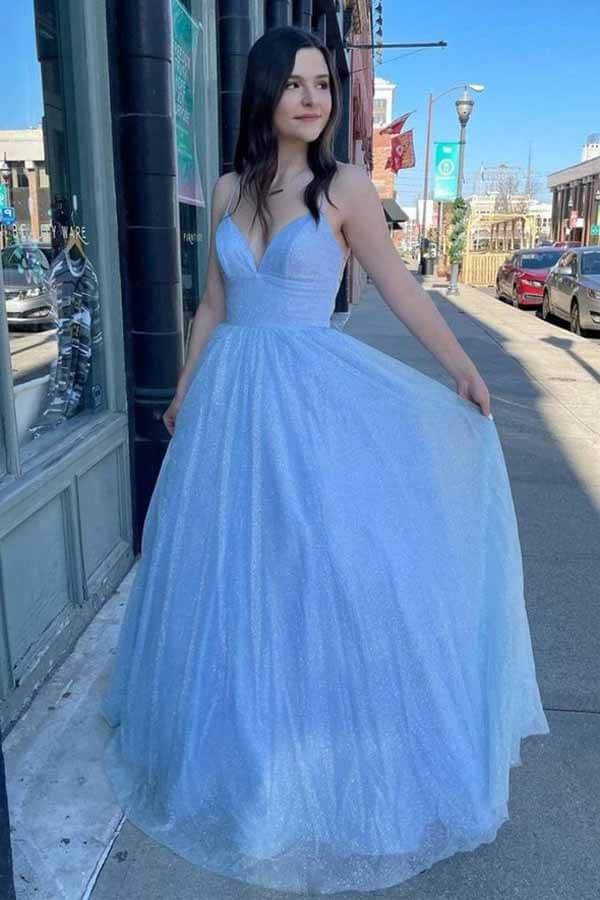 Shiny Tulle A-line Spaghetti Straps Prom Dresses, Long Formal Dresses, MP664 | long prom dresses | cheap prom dress | a line prom dresses | www.musebridals.com