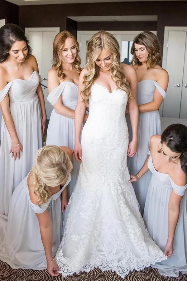 practical and beautiful off-shoulder bridesmaid dress from real wedding