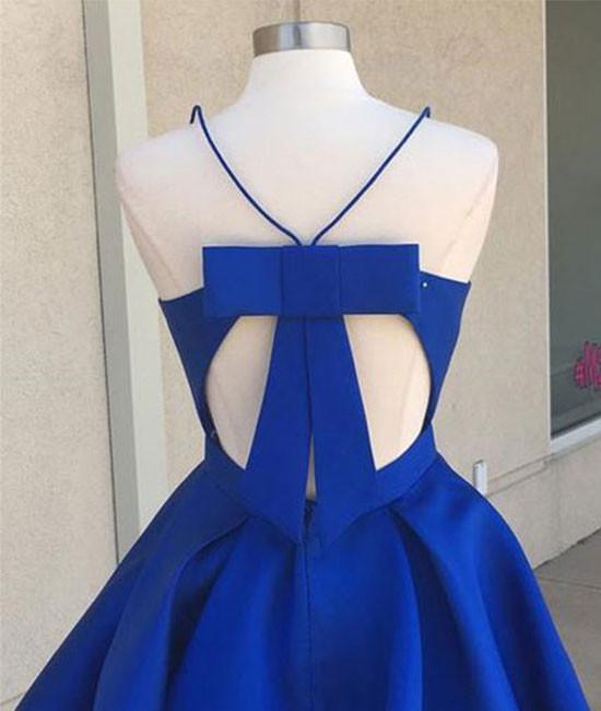 Simple Royal Blue Spaghetti Straps Homecoming Dresses With Ribbon, MH528 | simple blue homecoming dresses | short prom dresses | graduation dresses | sweet 16 dress | www.musebridals.com