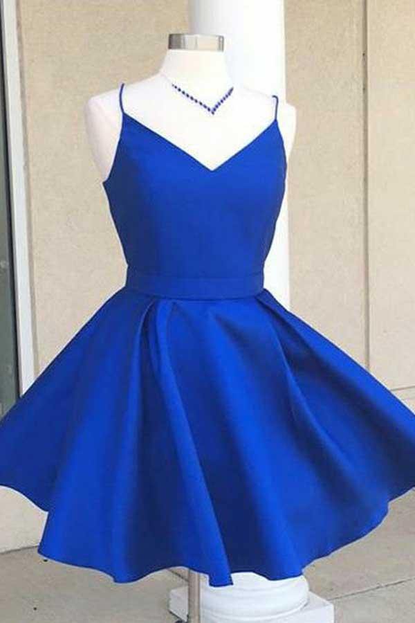 Simple Royal Blue Spaghetti Straps Homecoming Dresses With Ribbon, MH528 | royal blue homecoming dresses | simple homecoming dresses | cheap prom dress | www.musebridals.com